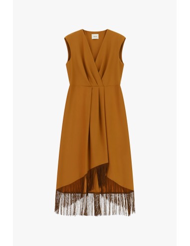 Mouwloze midi-jurk met asymmetrische franjes Dixie
