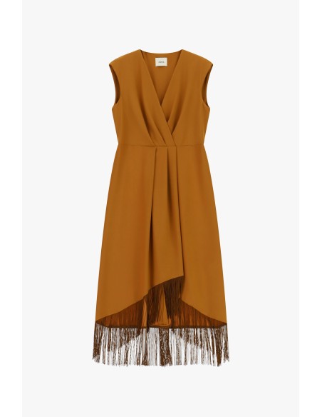 Robe midi sans manches à franges asymétriques Dixie