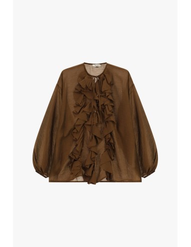 Ruime blouse met lange mouwen en ruches aan de voorkant Dixie