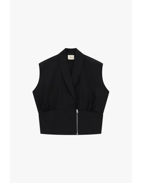 Dixie mouwloos gilet met rits en reverskraag