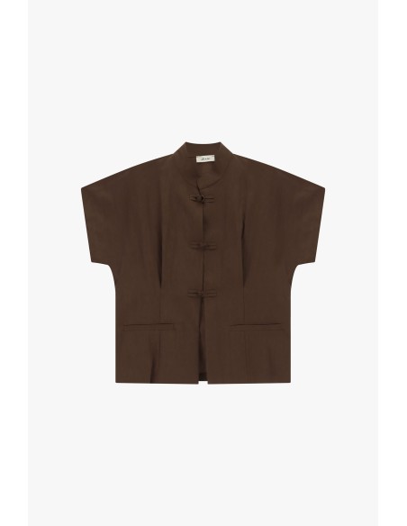 Korte blouse met knoopsluiting en borstzakken Dixie