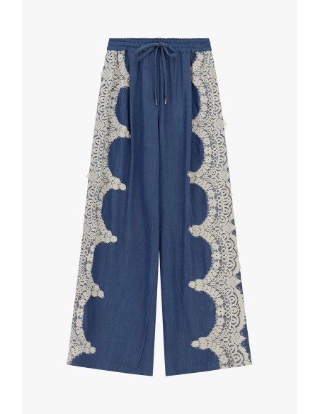 Pantalon palazzo avec broderies latérales contrastantes Dixie