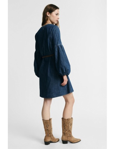 Korte jurk met wijde mouwen en riem Please