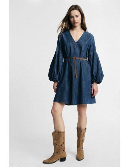 Robe courte avec manches larges et ceinture Please