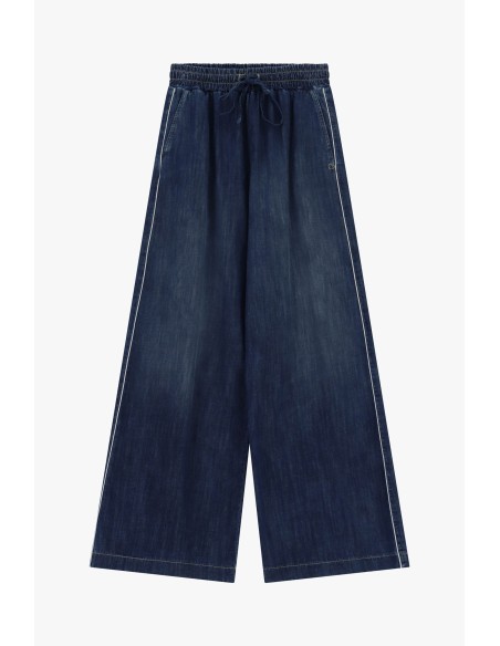 Wide leg-jeans met elastische tailleband en trekkoord in de taille Please