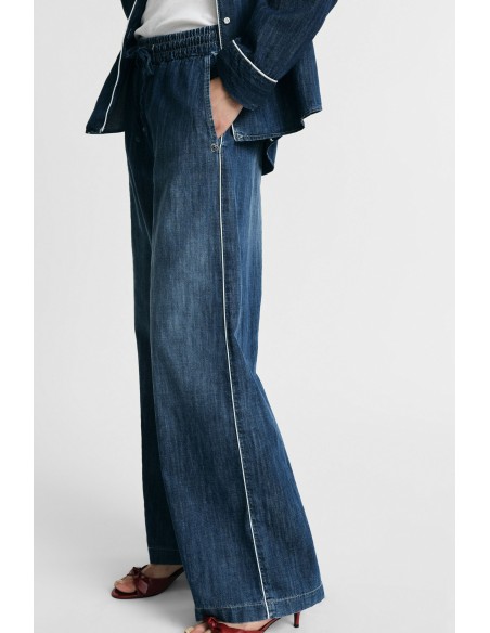 Jean wide leg avec élastique et cordon de serrage à la taille s'il vous plaît