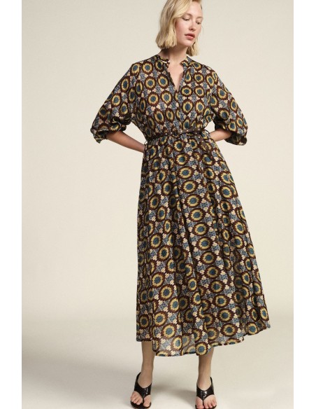 Lange jurk met geometrische print en ceintuur Dixie