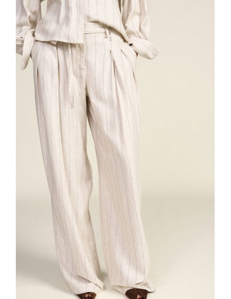 Pantalon palazzo rayé avec ceinture à nouer Dixie