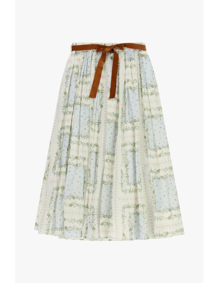 Dixie geplooide rok met bloemenprint en strikceintuur