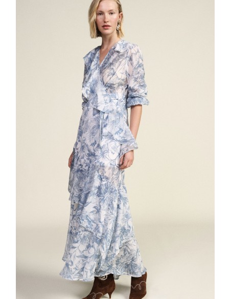 Lange jurk met bloemenprint en asymmetrische ruches Dixie