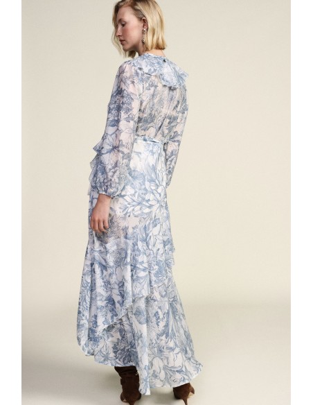 Robe longue à imprimé floral et volants asymétriques Dixie