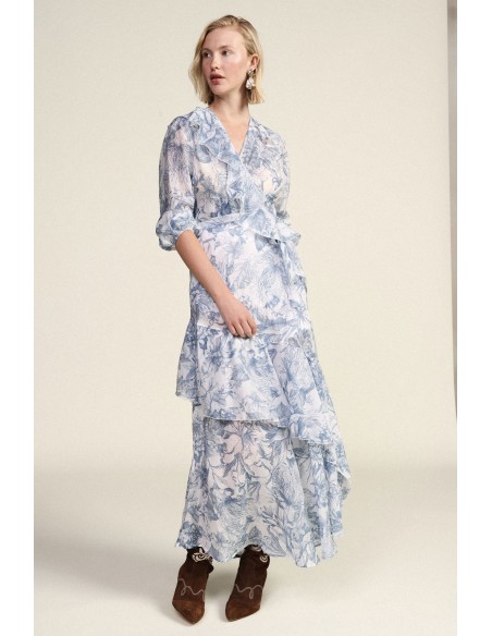 Robe longue à imprimé floral et volants asymétriques Dixie
