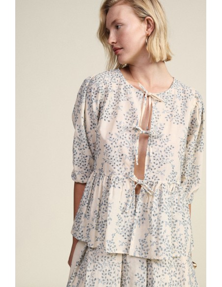 Dixie fantasieblouse met wijde mouwen en volant