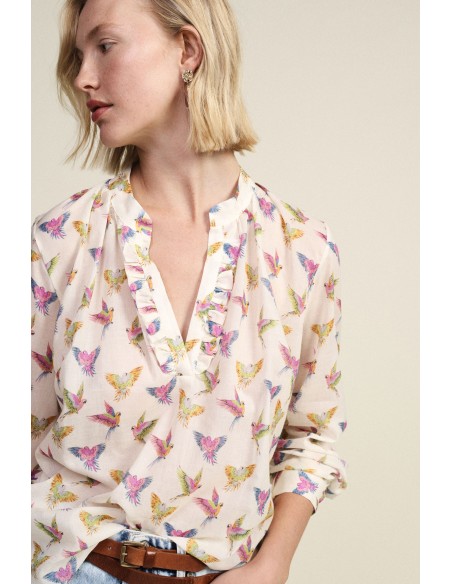 Dixie Fantasieblouse met volantkraag en lange mouwen