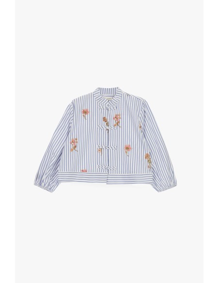 Chemisier rayé avec broderies florales et fermeture à nouer Dixie