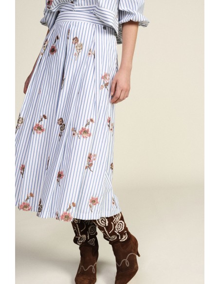 Jupe plissée rayée à imprimé floral Dixie