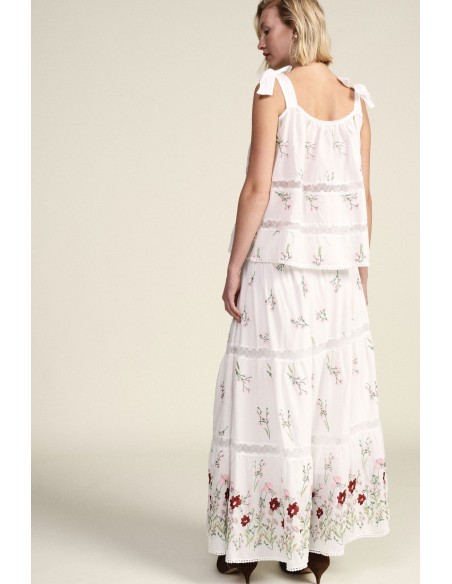 Jupe longue avec broderie florale et motif à volants Dixie