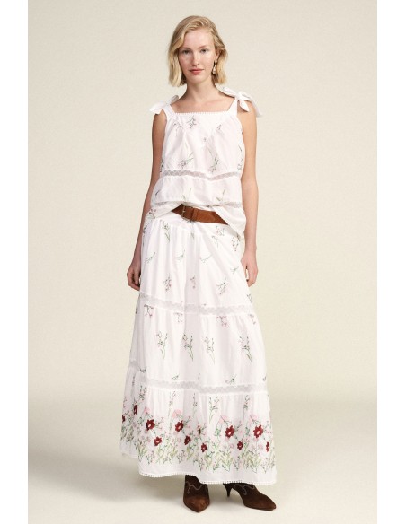 Jupe longue avec broderie florale et motif à volants Dixie