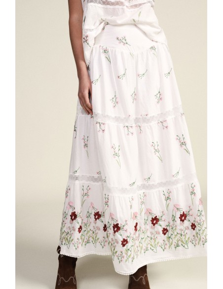 Jupe longue avec broderie florale et motif à volants Dixie