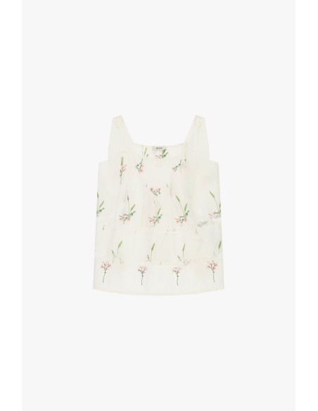 Top à larges bretelles et broderie florale Dixie