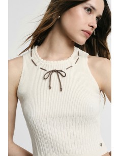 Mouwloze ribgebreide top met strikje Please