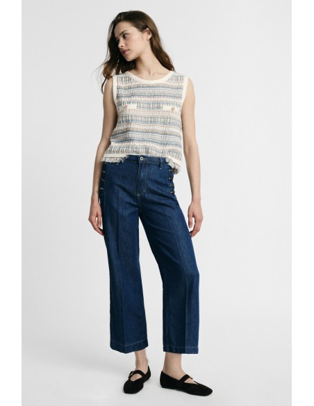 Jean à jambes larges avec boutons latéraux Please