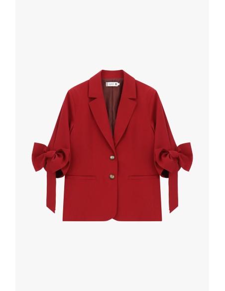 Blazer à manches bouffantes et fermeture à deux boutons- plait