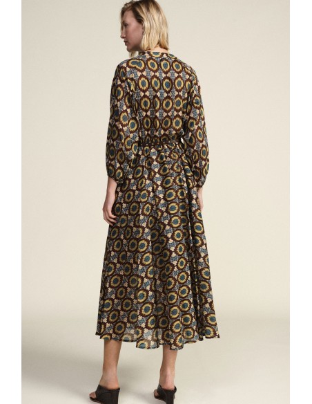 Lange jurk met geometrische print en ceintuur Dixie