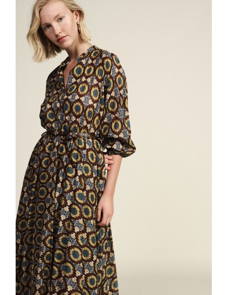 Lange jurk met geometrische print en ceintuur Dixie
