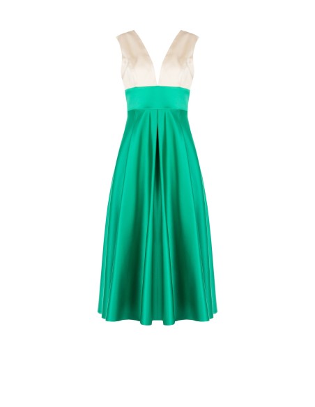 Robe midi en satin Duchesse Colour Block avec poches Rinascimento