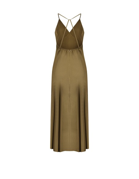Robe longue en viscose et lin mélangés avec fines bretelles croisées dans le dos Rinascimento