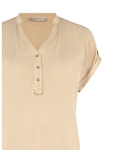Ruimvallende, soepelvallende viscose blouse met korte mouwen en V-hals van Rinascimento
