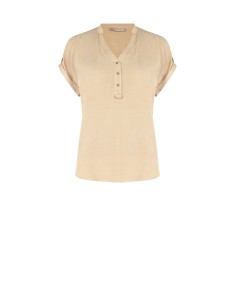 Ruimvallende, soepelvallende viscose blouse met korte mouwen en V-hals van Rinascimento