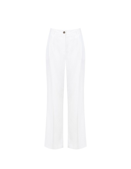 Pantalon droit en lin et viscose mélangés avec poches et élastique au dos Rinascimento