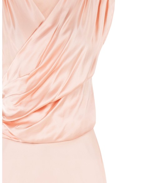 Robe longue en satin à col en V drapé Rinascimento