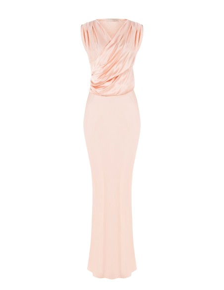 Robe longue en satin à col en V drapé Rinascimento