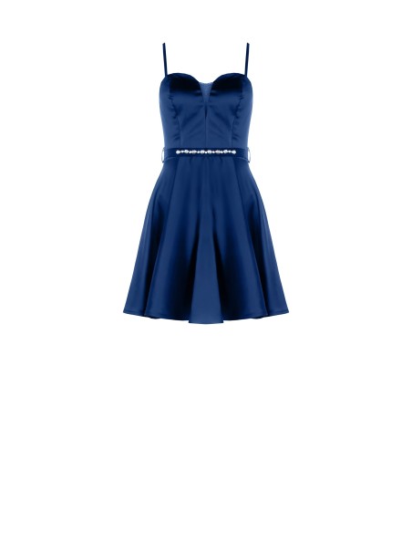 Robe courte en satin avec ceinture assortie et strass Rinascimento