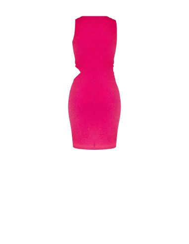 Korte aansluitende jurk van gerimpeld lurex met cut-out aan de zijkant