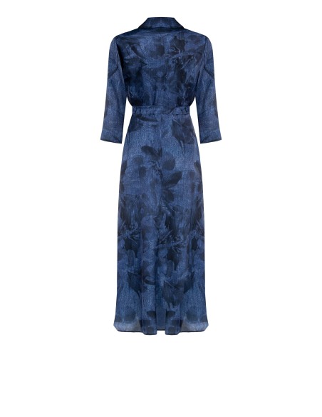 Lange overhemdjurk met denimlookprint en riem Rinascimento