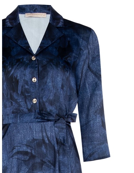 Robe longue Chemisier Denim Effect Print With Belt Rinascimento
