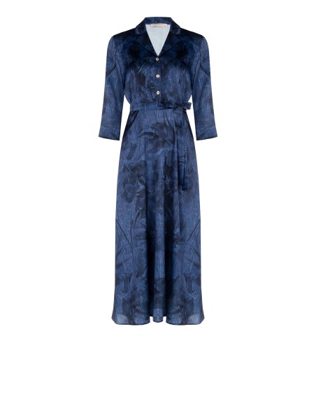 Robe longue Chemisier Denim Effect Print With Belt Rinascimento