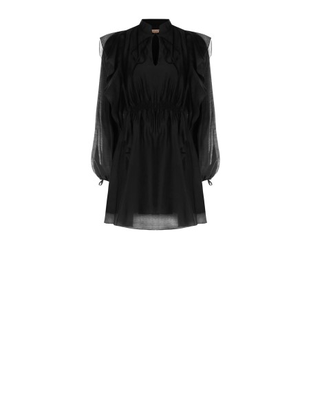Robe courte en fibres écologiques avec volants et liens Rinascimento