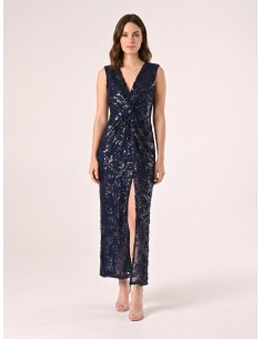 Rinascimento - Robe fourreau longue en maille avec paillettes et fente sur le devant 2