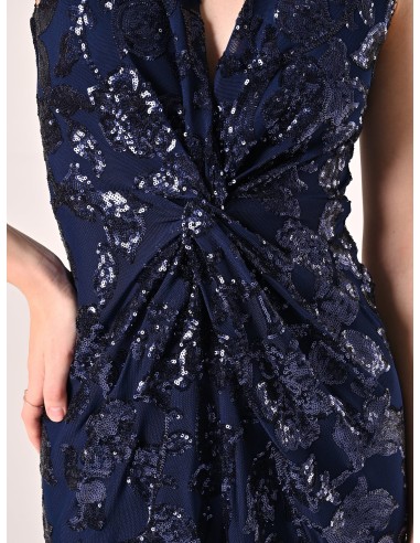 Rinascimento - Robe fourreau longue en maille avec paillettes et fente sur le devant
