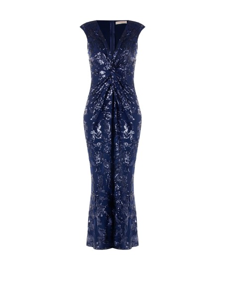 Rinascimento - Robe fourreau longue en maille avec paillettes et fente sur le devant