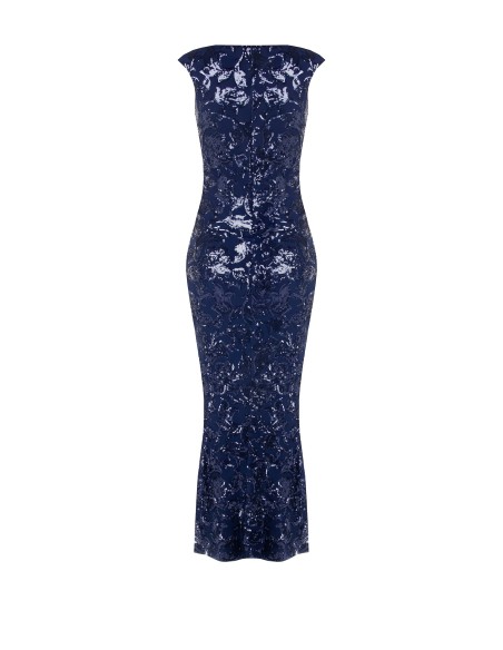 Rinascimento - Robe fourreau longue en maille avec paillettes et fente sur le devant