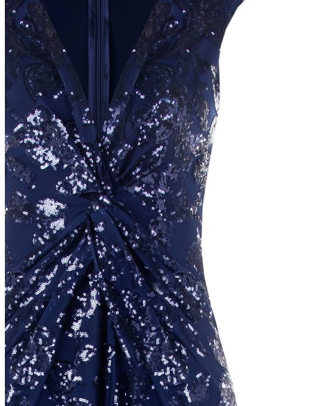 Rinascimento - Robe fourreau longue en maille avec paillettes et fente sur le devant