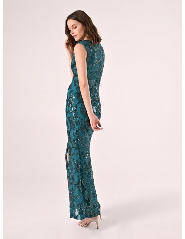 Rinascimento - Robe fourreau longue en maille avec paillettes et fente sur le devant