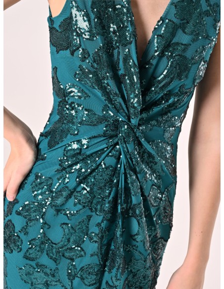 Rinascimento - Robe fourreau longue en maille avec paillettes et fente sur le devant