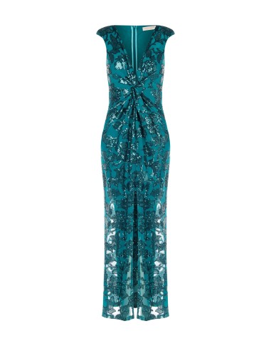 Rinascimento - Robe fourreau longue en maille avec paillettes et fente sur le devant